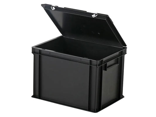 Stapelbak Transoplast met deksel – 400 x 300 x H 295 mm (versterkte bodem) – zwart