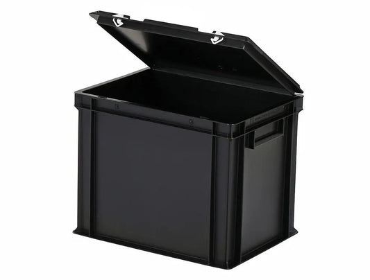 Stapelbak Transoplast met deksel – 400 x 300 x H 335 mm (versterkte bodem) – zwart