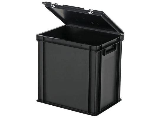 Stapelbak Transoplast met deksel – 400 x 300 x H 415 mm (versterkte bodem) – zwart