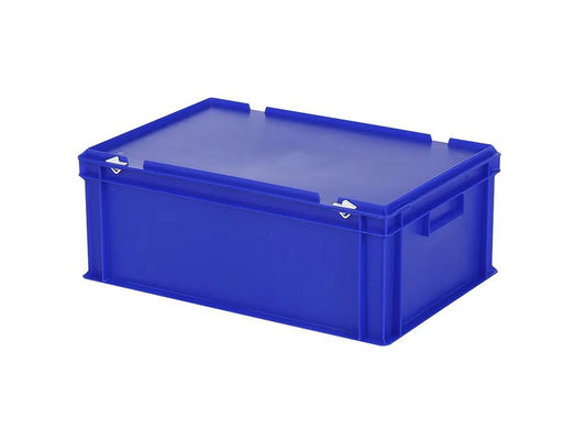 Stapelbak Transoplast met deksel – 600 x 400 x H 235 mm (gladde bodem) – blauw