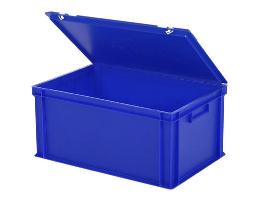 Stapelbak Transoplast met deksel – 600 x 400 x H 295 mm (versterkte bodem) – blauw